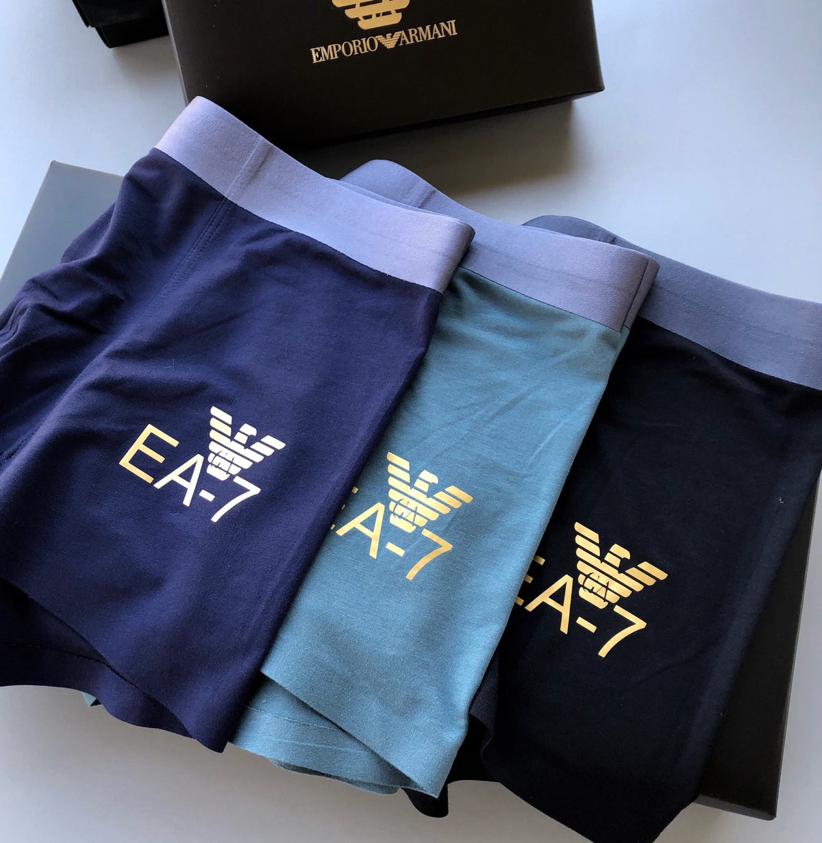 Emporio Armani Blue Black Large EA7 Letters Boxer Briefs, image 2