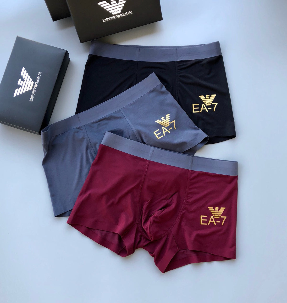 Emporio Armani Burgundy Grey EA7 Folded Stack Boxer Briefs, image 2