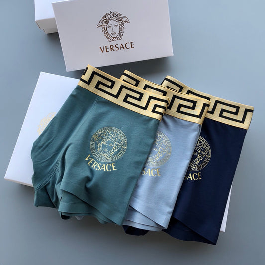 Versace Teal Blue Gold Greek Key Waist Boxer Briefs, image 1