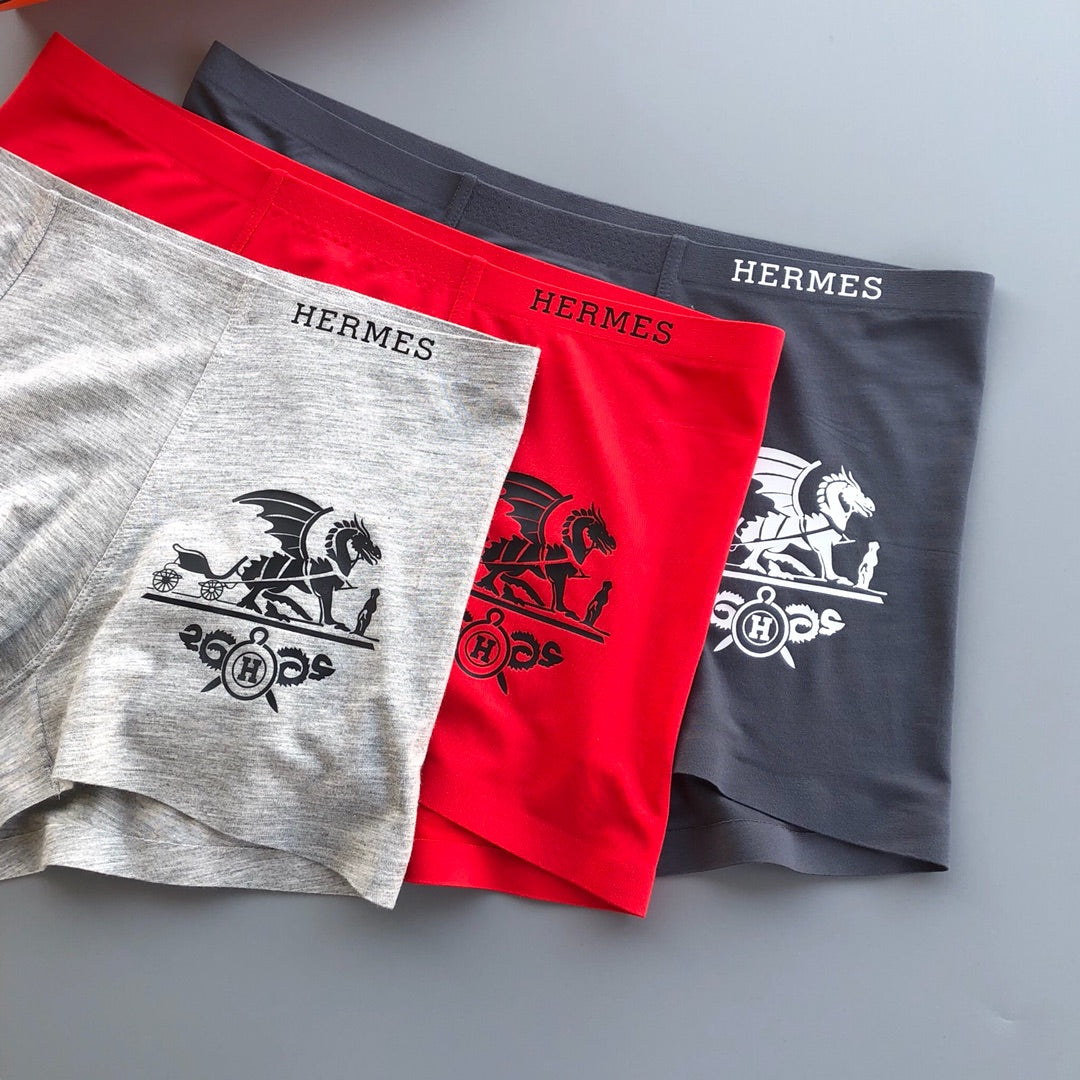Hermès Grey Red Black Carriage Print Boxer Briefs, image 4
