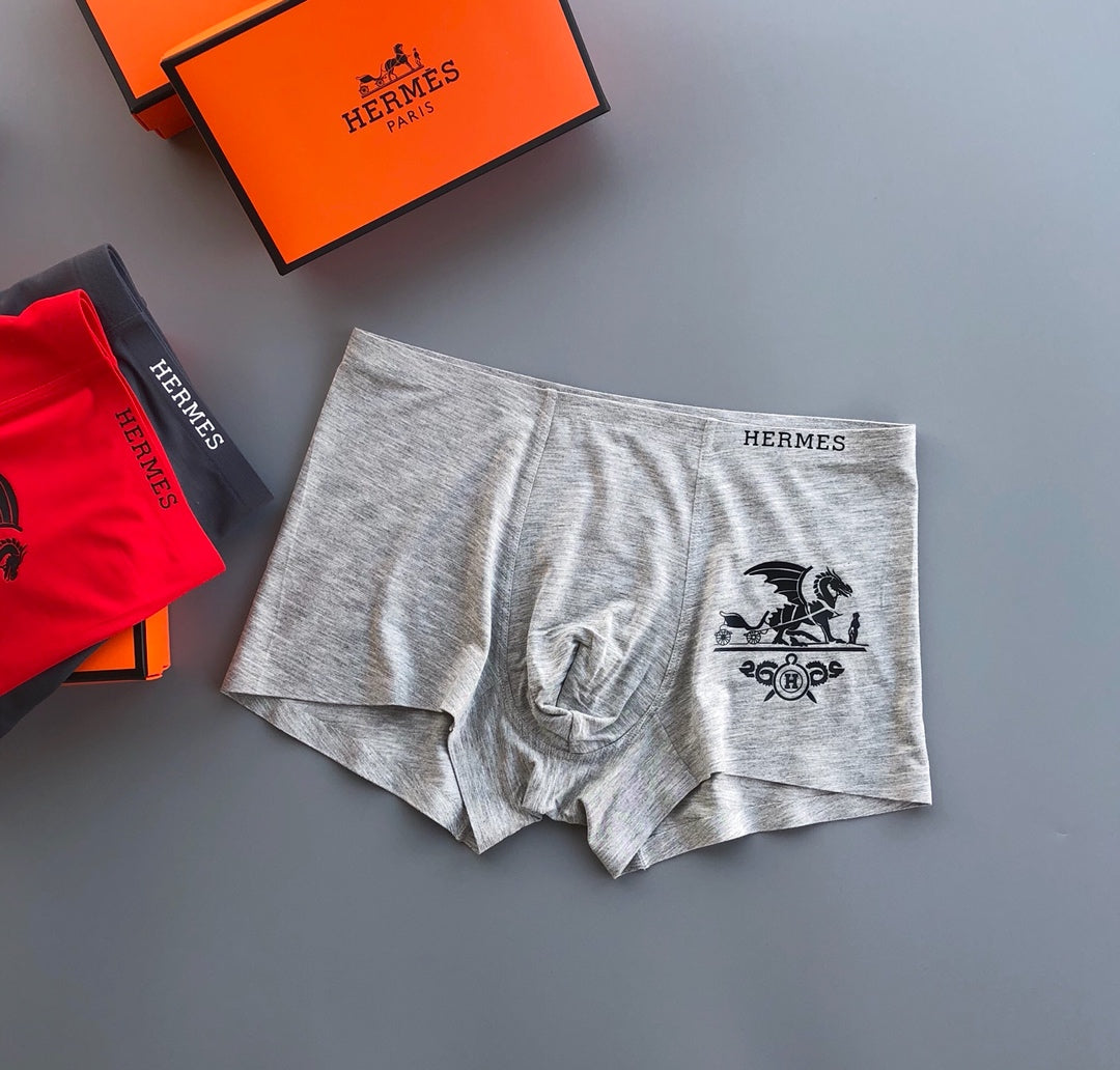Hermès Grey Red Black Carriage Print Boxer Briefs, image 5