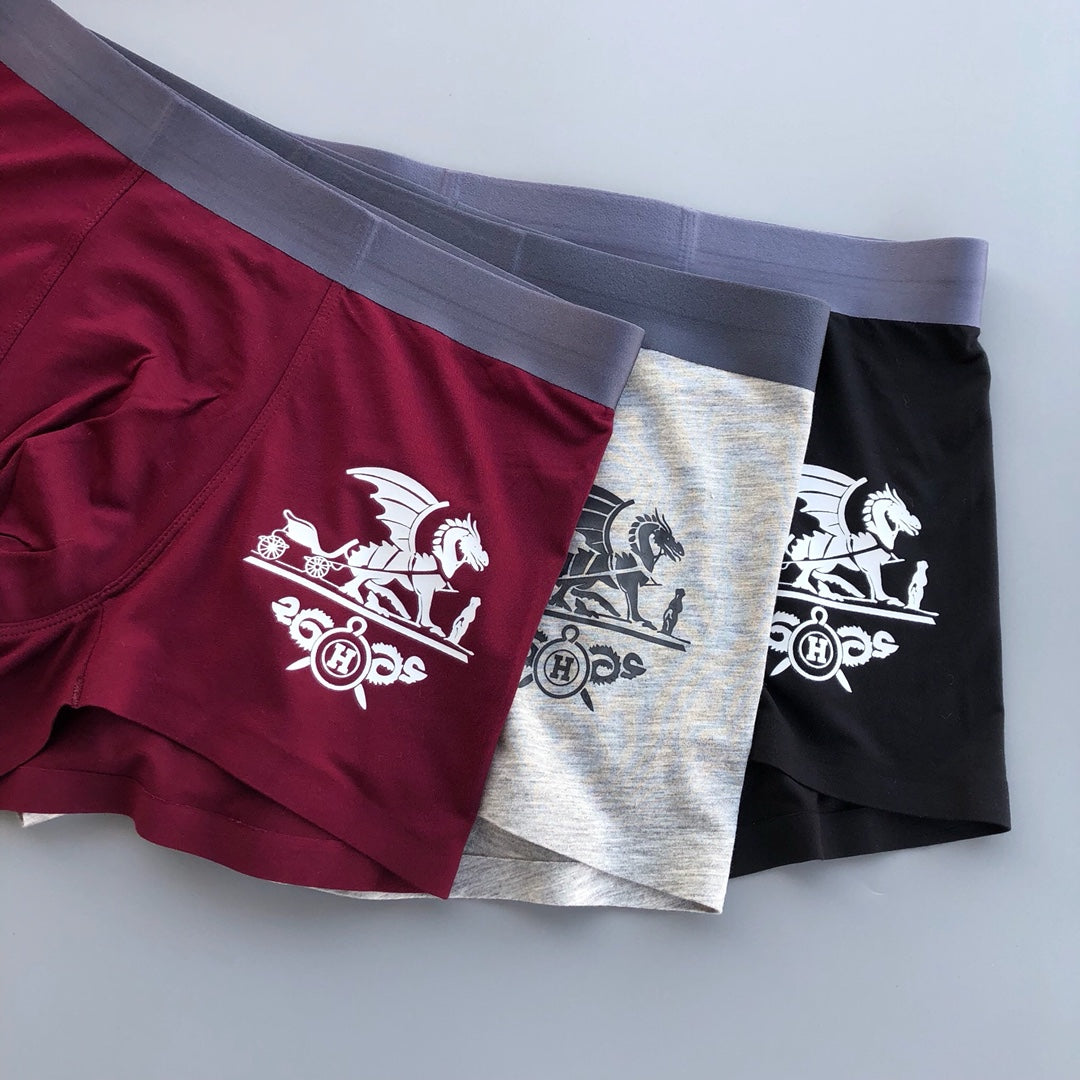 Hermès Burgundy Grey Black Large Carriage Boxer Briefs, image 1