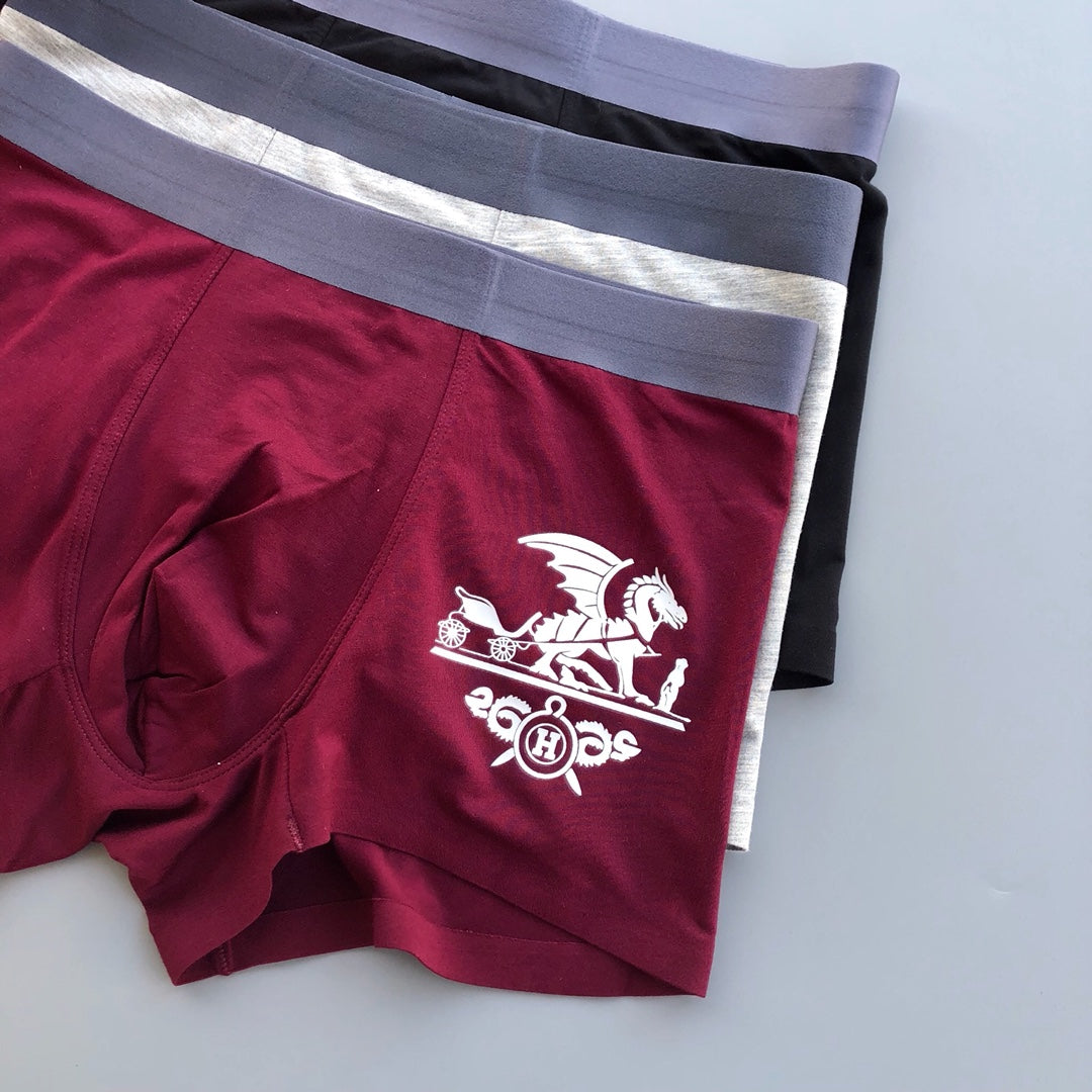 Hermès Burgundy Grey Black Large Carriage Boxer Briefs, image 4