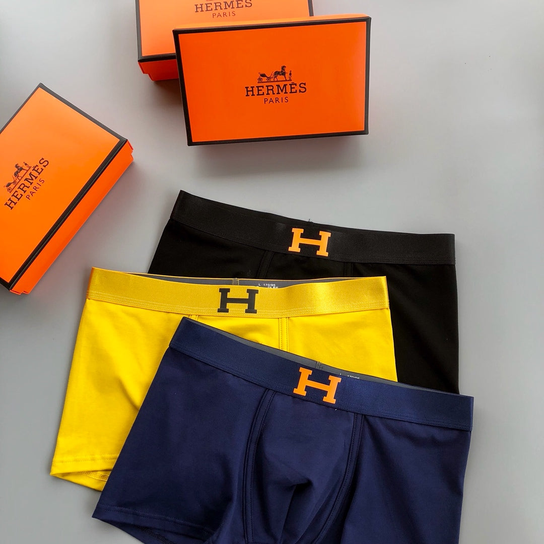 Hermès Yellow Navy Black Contrast H Waist Boxer Briefs, image 1