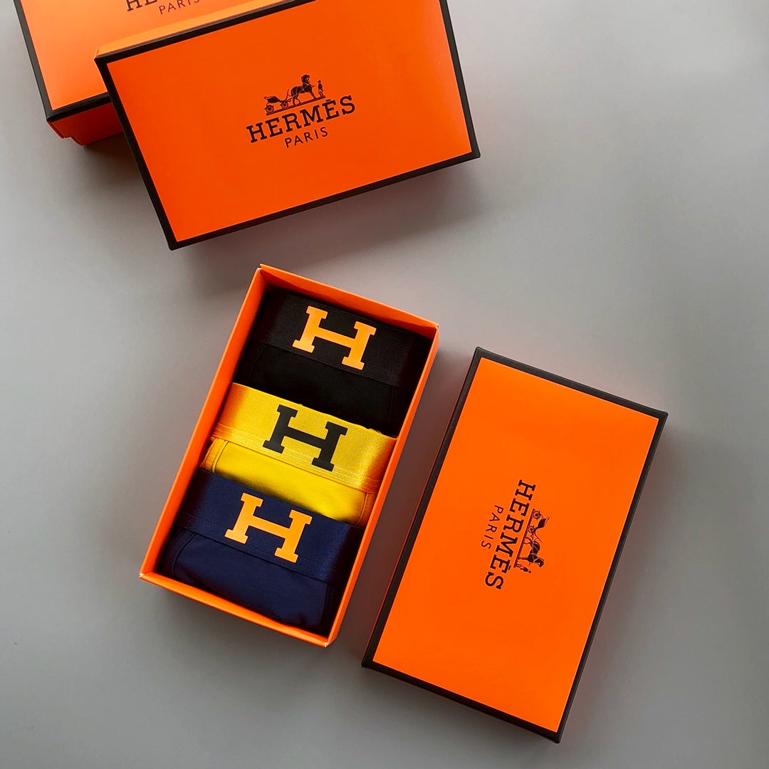 Hermès Yellow Navy Black Contrast H Waist Boxer Briefs, image 3