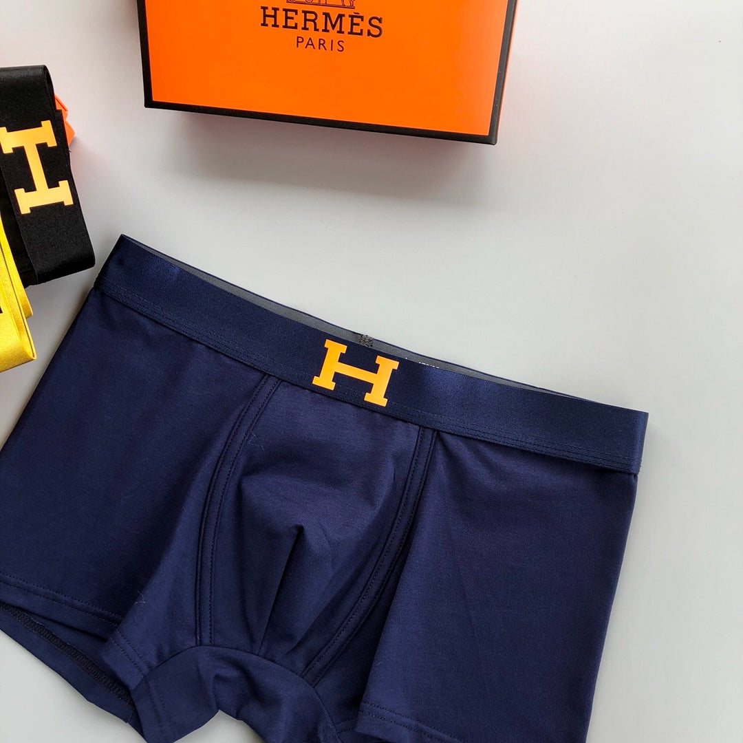 Hermès Yellow Navy Black Contrast H Waist Boxer Briefs, image 6