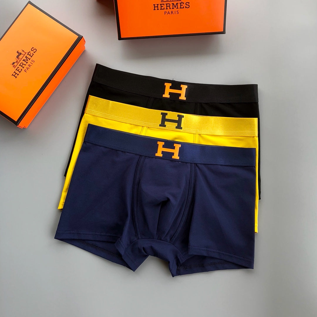 Hermès Yellow Navy Black Contrast H Waist Boxer Briefs, image 4