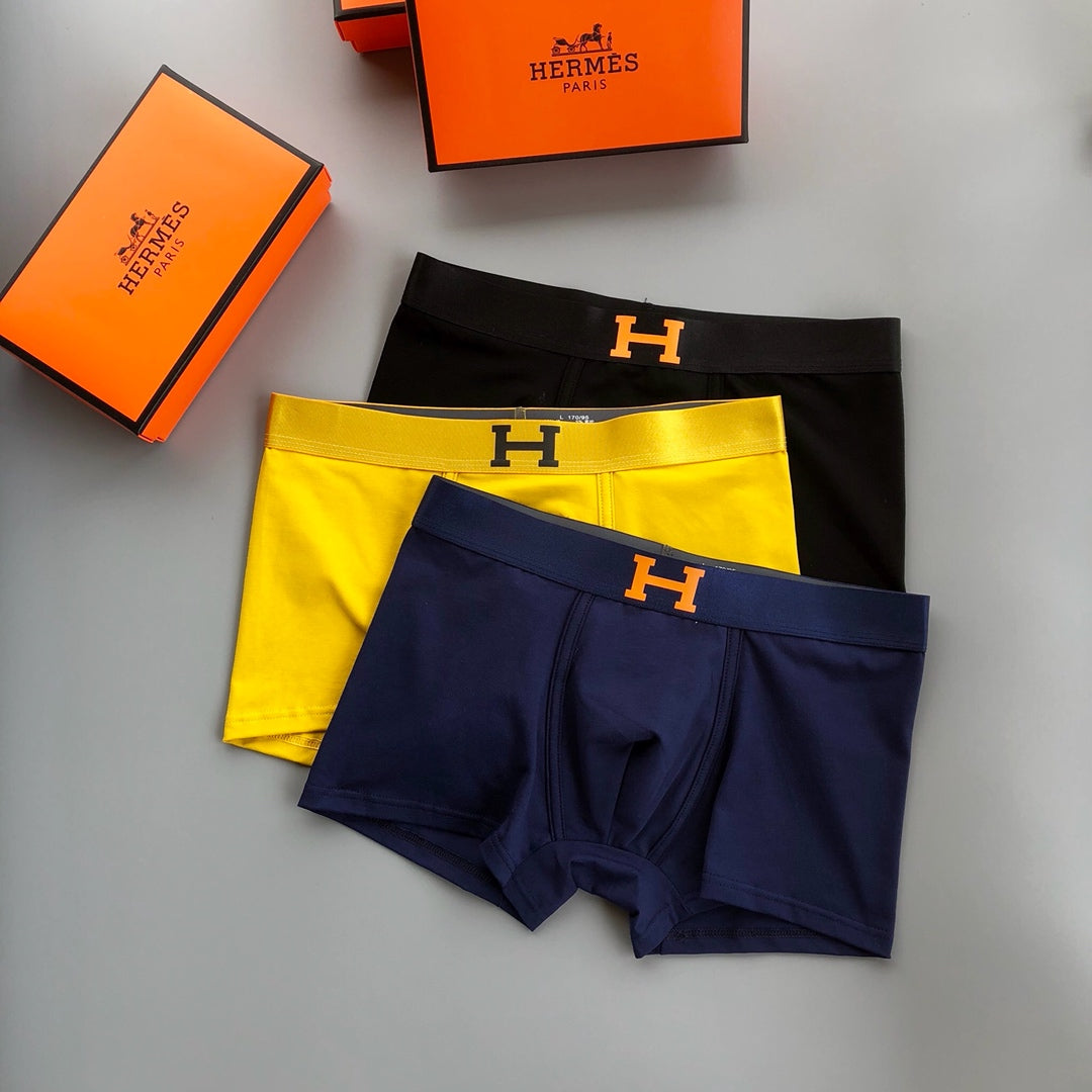 Hermès Yellow Navy Black Contrast H Waist Boxer Briefs, image 2