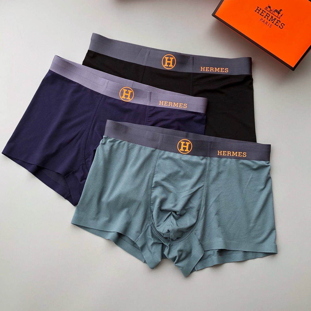 Hermès Teal Navy Grey Round Waist Marks Boxer Briefs, image 1