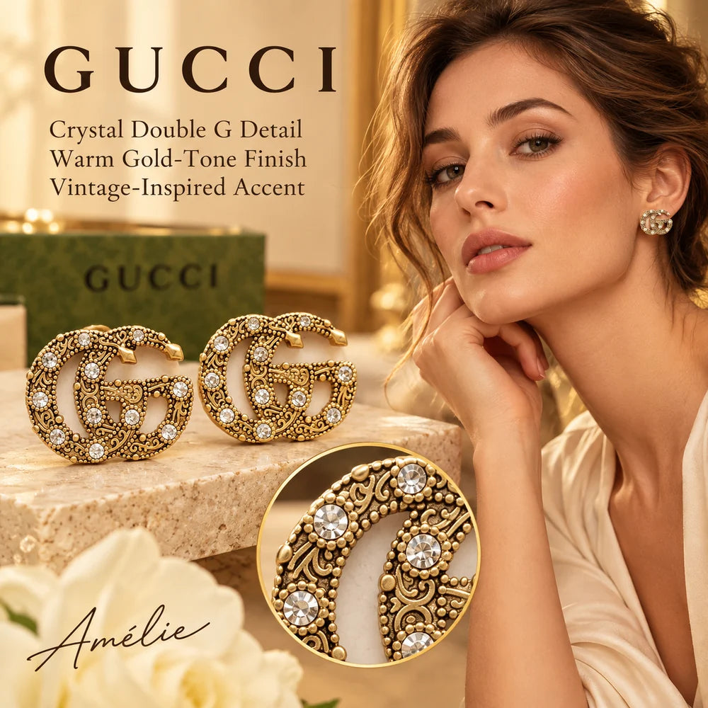 Gucci Double G Crystal Vintage-Inspired Gold-Tone Stud Stud Earrings main product image