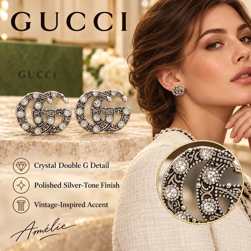 Gucci Double G Crystal Vintage-Inspired Silver-Tone Stud Stud main product image