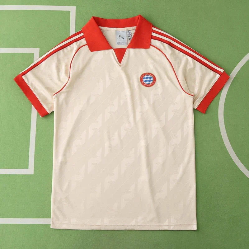 FC Bayern München Retro Collaboration Style Fan Jersey 2024/25 – Cream & Red Polo Collar Shirt