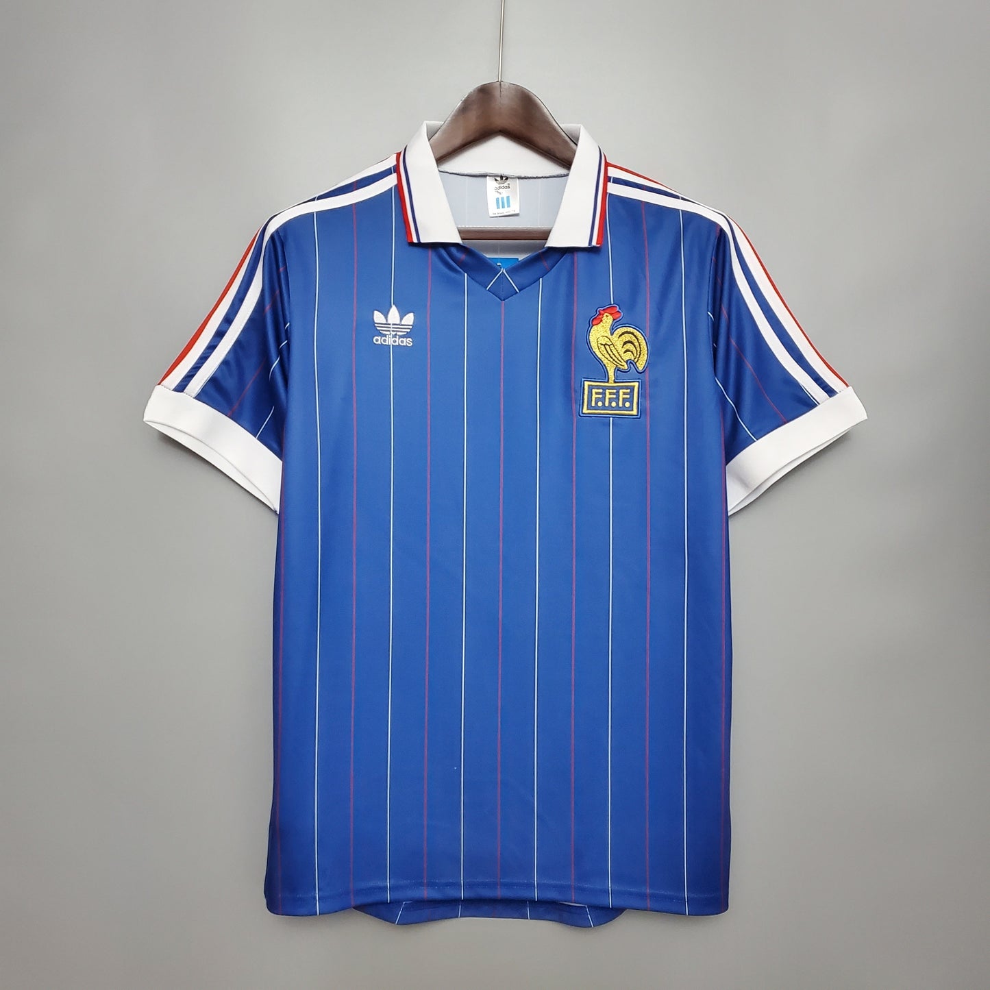 France 1982 Home Retro Jersey – World Cup Adidas Blue Multicolour Pinstripe Kit | Les Bleus Classic