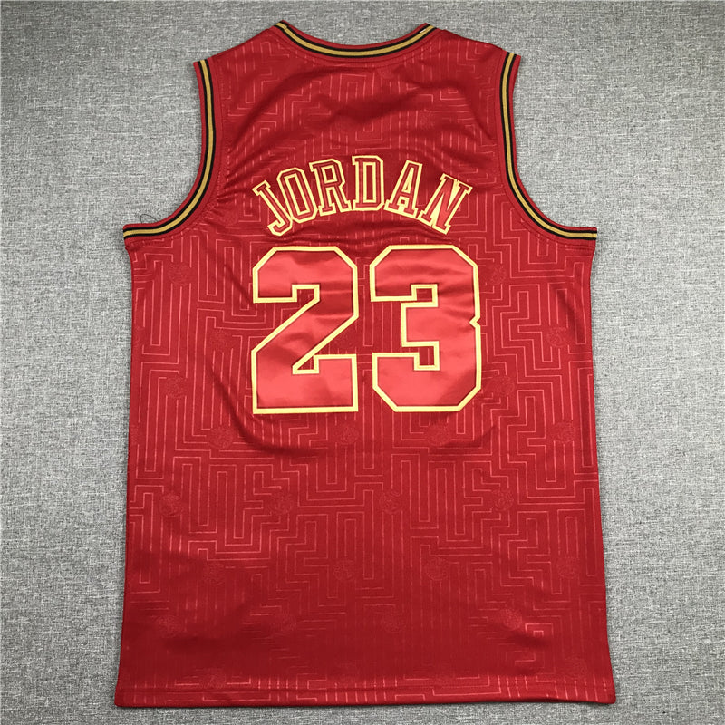 Michael Jordan #23 Chicago Bulls Mitchell & Ness Red Gold Maze Texture 1997-98 Hardwood Classics Swingman Jersey