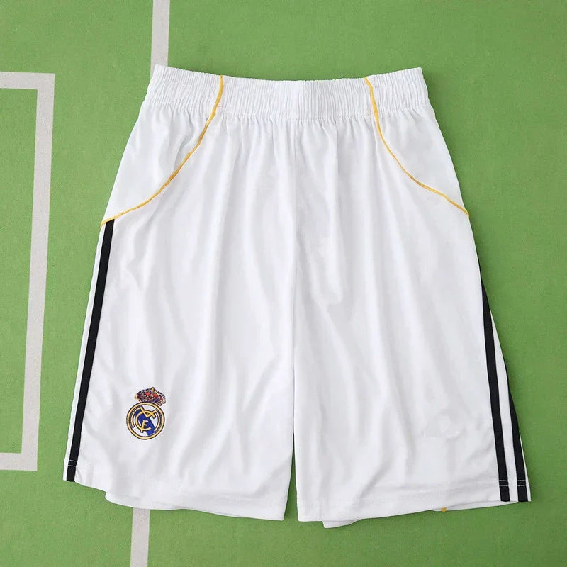 Real Madrid CF Home Football Shorts 2025/26 – White Matchday Shorts with Black Stripes & Gold Trim