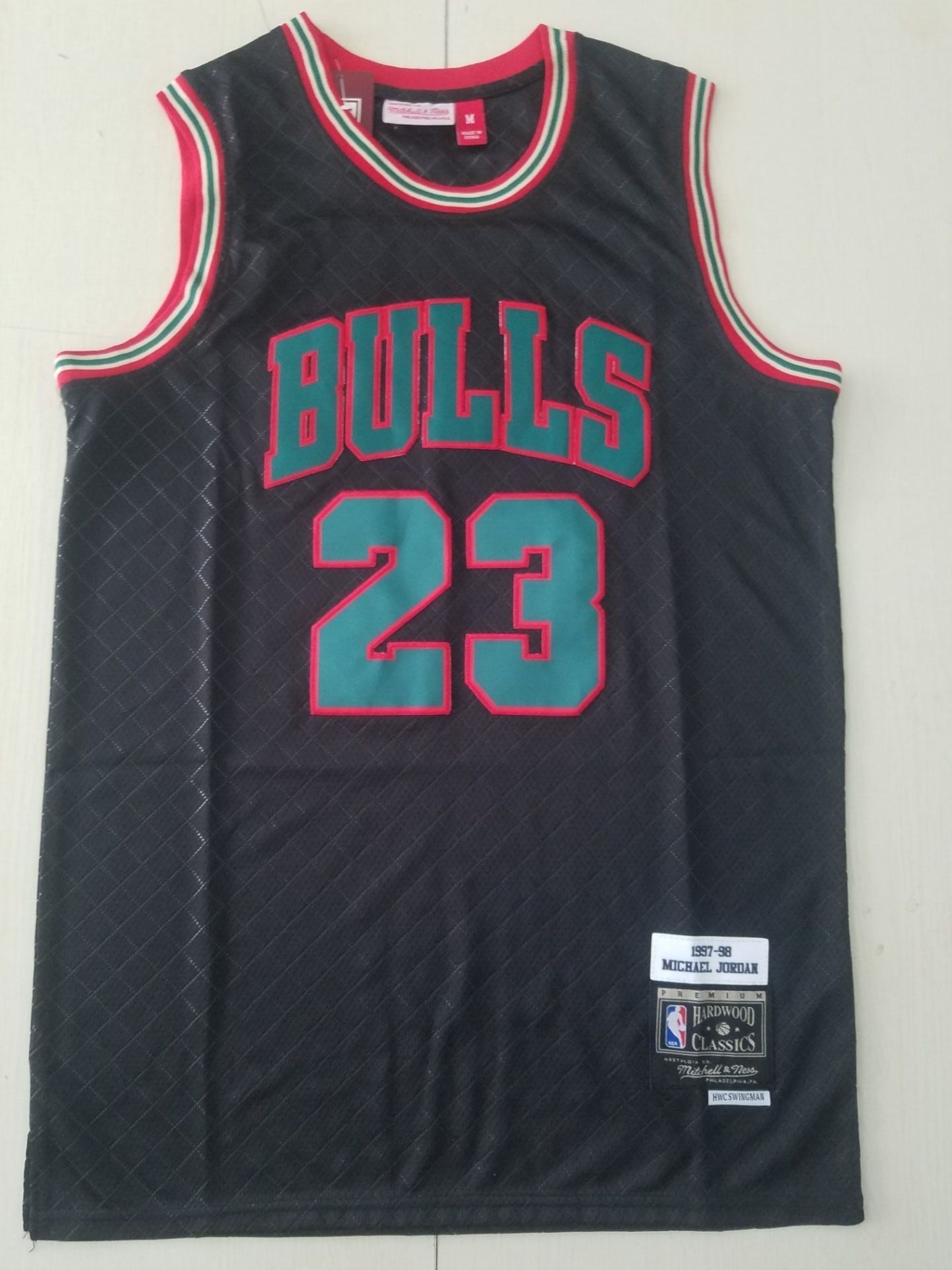 Michael Jordan #23 Chicago Bulls Mitchell & Ness Black Teal 1997-98 St. Patrick's Day Hardwood Classics Swingman Jersey