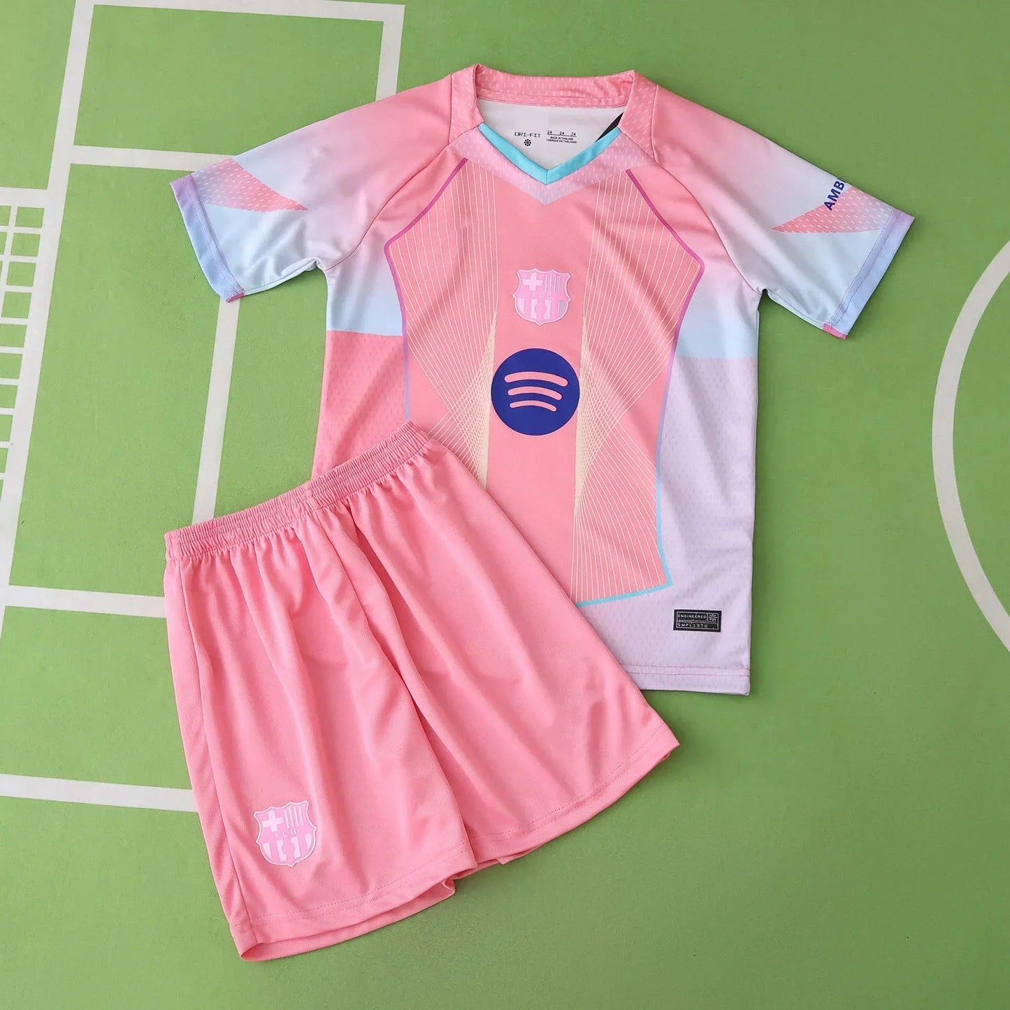 FC Barcelona Concept Kids Kit 2025/26 — Pink & White Jersey & Shorts Set with Player Name & Number