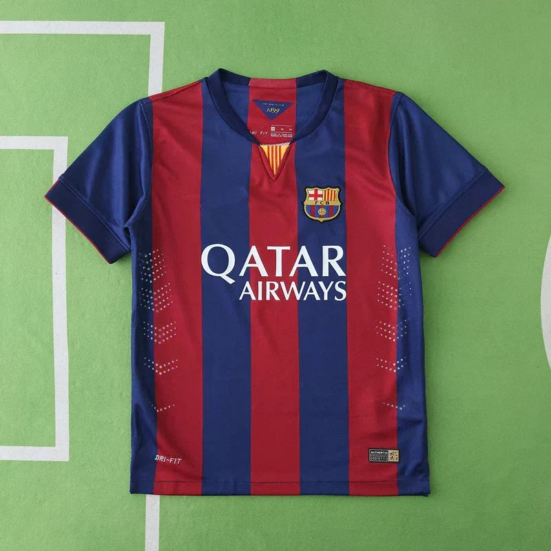 FC Barcelona Home Retro Kids Kit 2014/15 — Blue Red Stripe UNICEF Classic Children Jersey & Shorts Set Messi Neymar