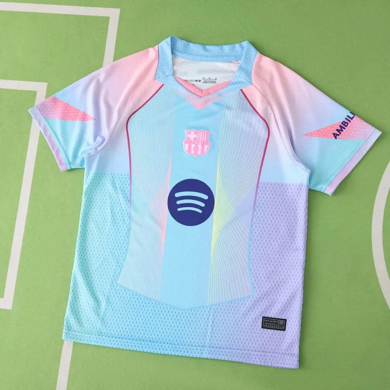 FC Barcelona Concept Kids Kit 2025/26 — Sky Blue & Pink Gradient Jersey & Shorts Set