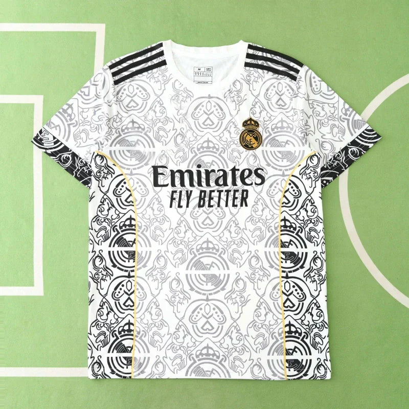 Real Madrid 2024/25 White Royal Crest Pattern Concept Jersey – Baroque Heritage Adidas Fan Version