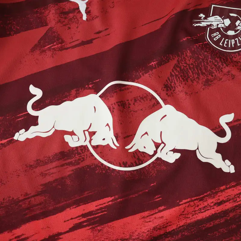 RB Leipzig Away Fan Version 2024/25 – Maroon & Red Brushstroke Print Bundesliga Football Jersey | Double Bull Crest