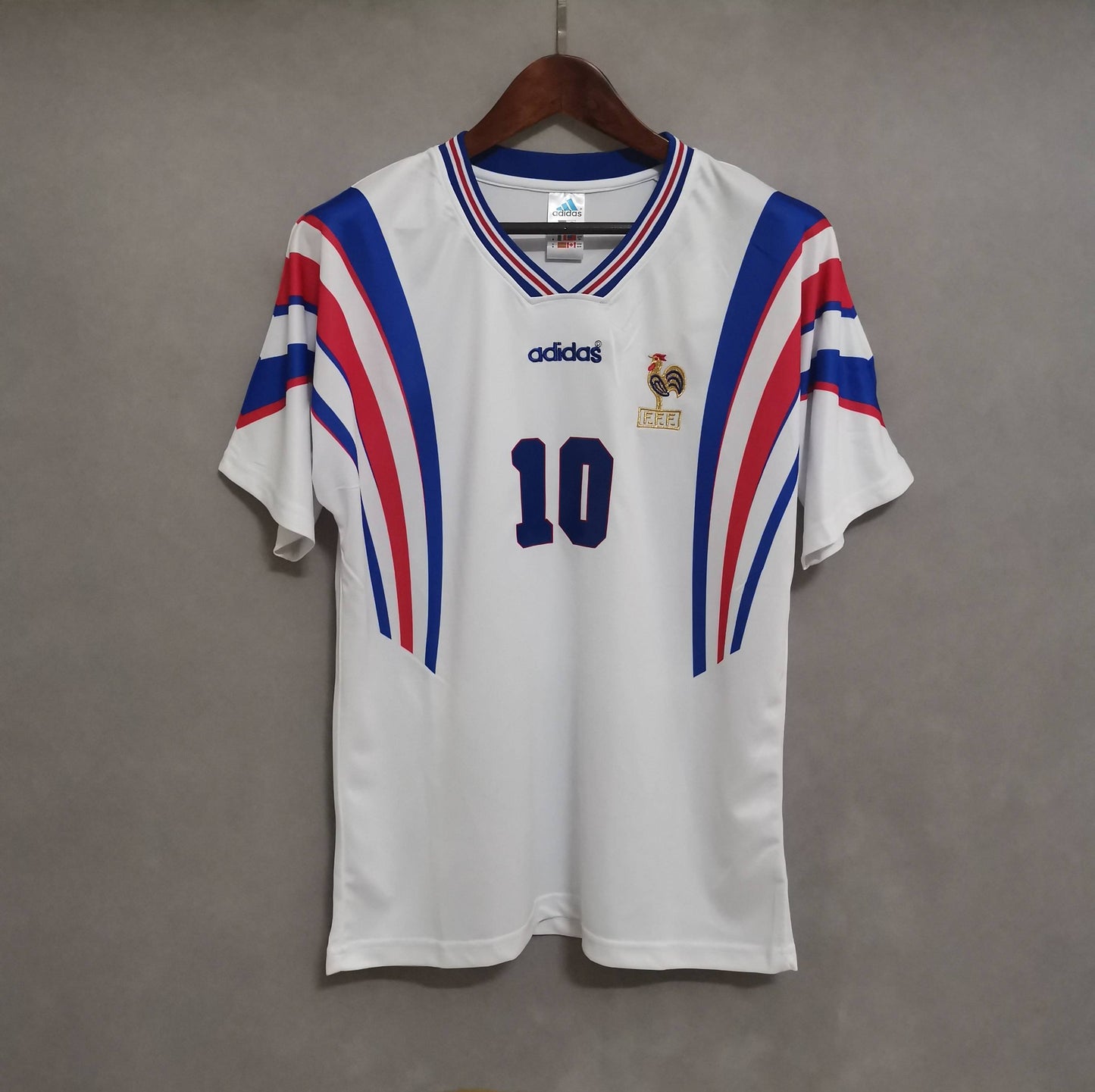 France 1996 Away Retro Jersey #10 – Euro 96 Adidas White Tricolour Stripe Kit | Zidane Era Les Bleus