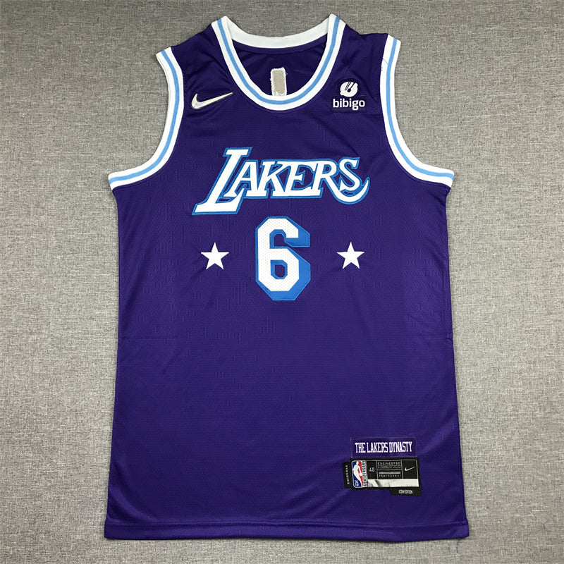 LeBron James #6 Los Angeles Lakers Purple 2021-22 City Edition "The Lakers Dynasty" Twin Stars Swingman Jersey