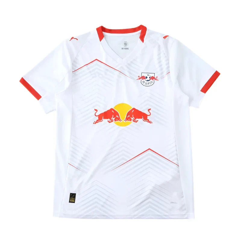 RB Leipzig Home Fan Version 2025/26 – White V-Neck Chevron Texture Bundesliga Football Jersey | Red Bull Crest