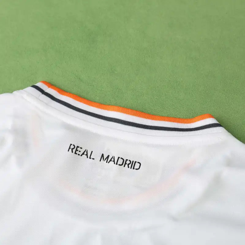 Real Madrid CF Home Retro Fan Version Jersey 2013/14 – White Football Shirt with Orange & Black Trim