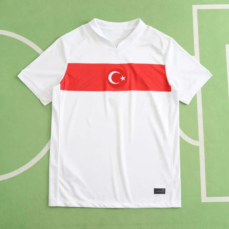 Turkey National Team Home Fan Version 2024 – UEFA Euro White Red Stripe Football Jersey | Crescent Crest