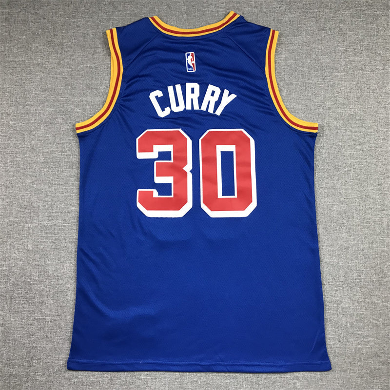 Stephen Curry #30 Golden State Warriors Nike Royal Blue 2021-22 Classic Edition 1970s Retro Red Warriors Swingman Jersey