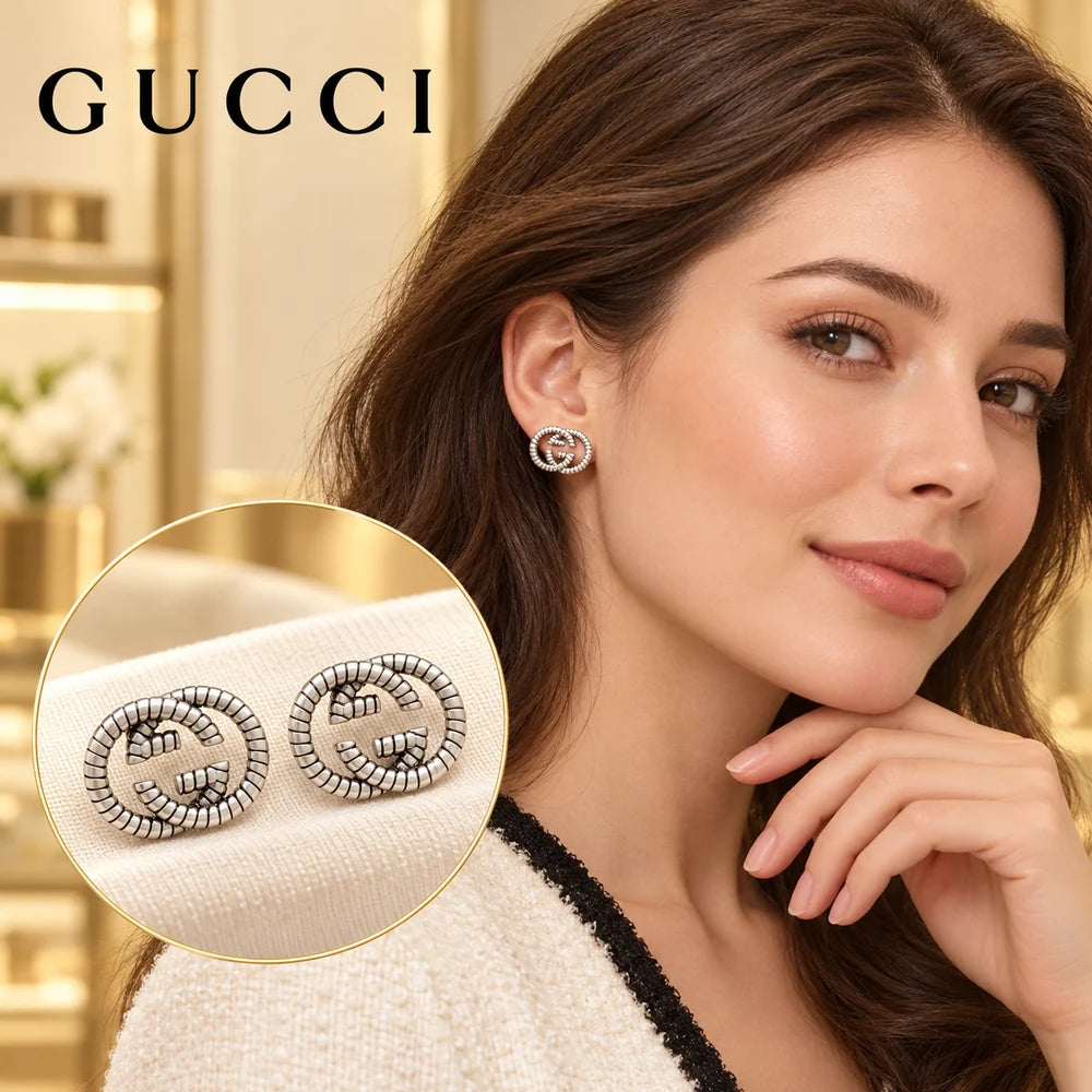 Gucci Double G Silver-Tone Stud Earrings - image 1