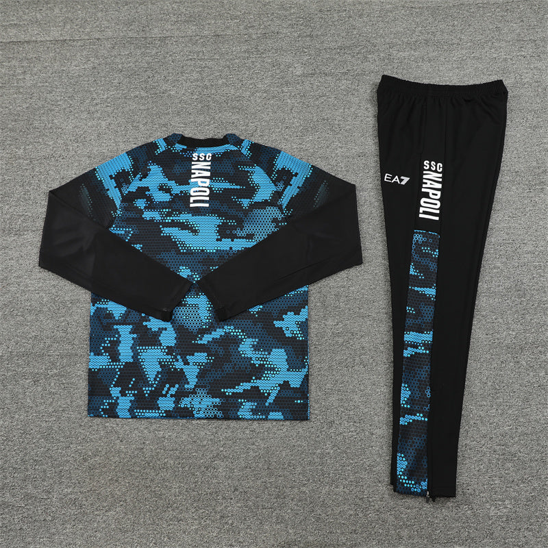 SSC Napoli 2024/25 Training Tracksuit – Black & Blue Pixel Camo EA7 Edition