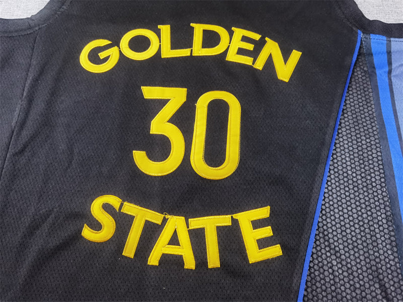Stephen Curry #30 Golden State Warriors Jordan Brand 2024-25 Black Statement Edition Diagonal Blue Panel Swingman Jersey