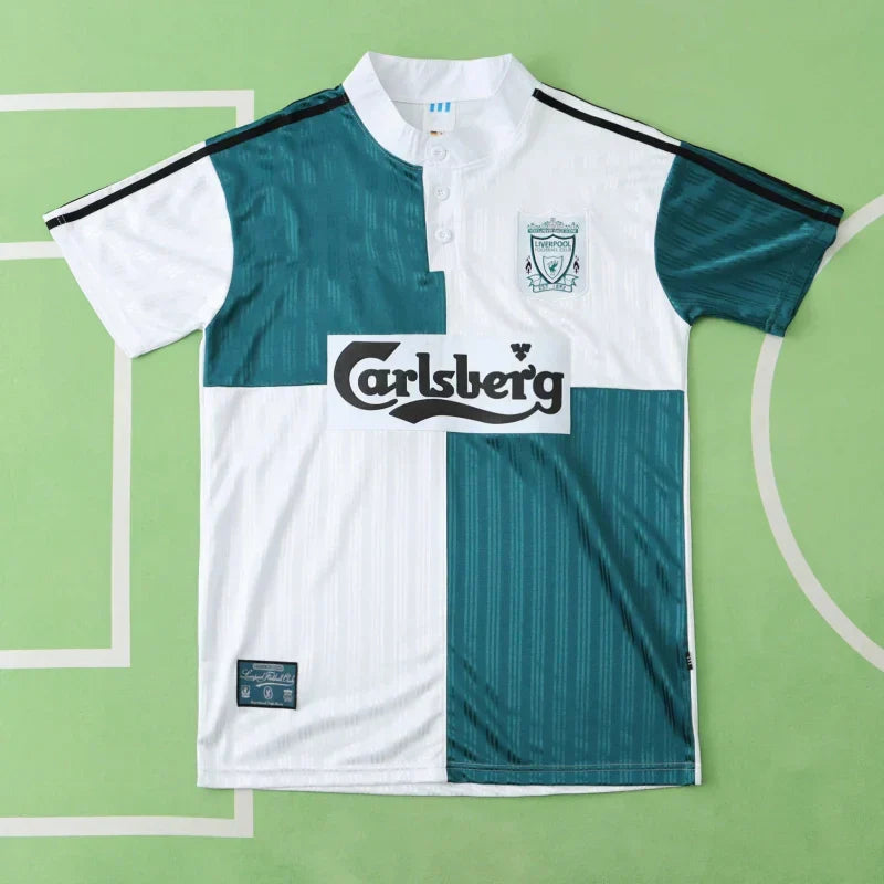 Liverpool F.C. Away Retro Fan Jersey 1995/96 — White & Green Carlsberg Edition