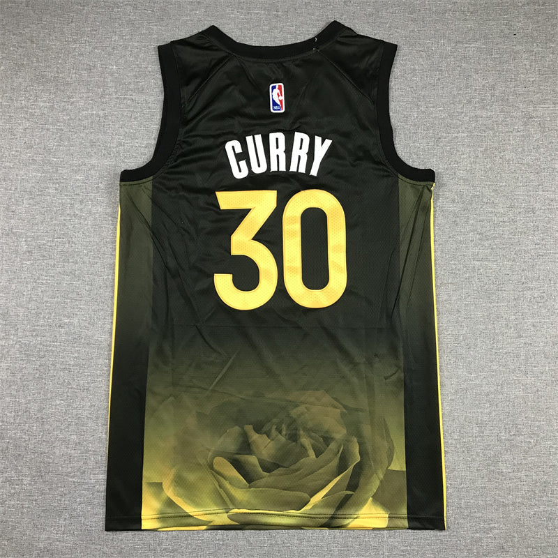 Stephen Curry #30 Golden State Warriors Black Gold Gradient Rose Print 2022-23 "Black Rose" City Edition Swingman Jersey