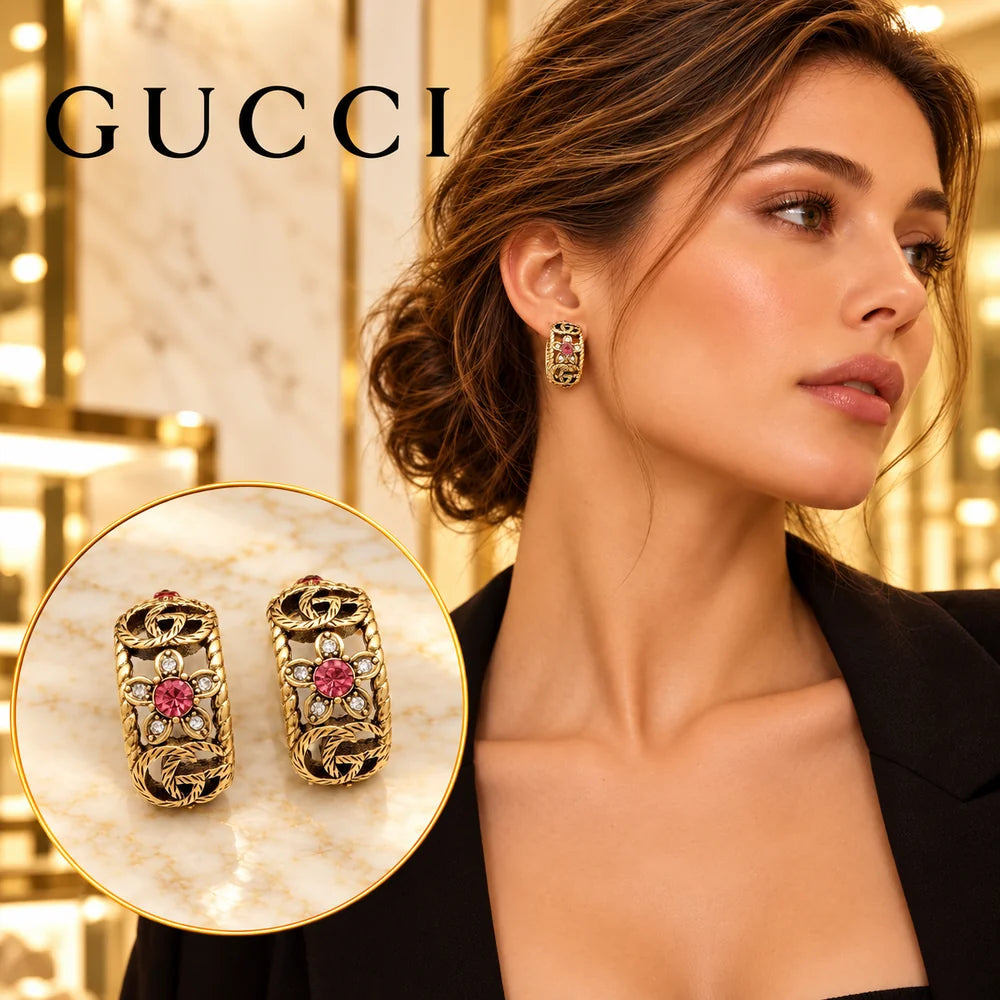 Gucci Crystal Vintage-Inspired Pink Stud Earrings - image 1