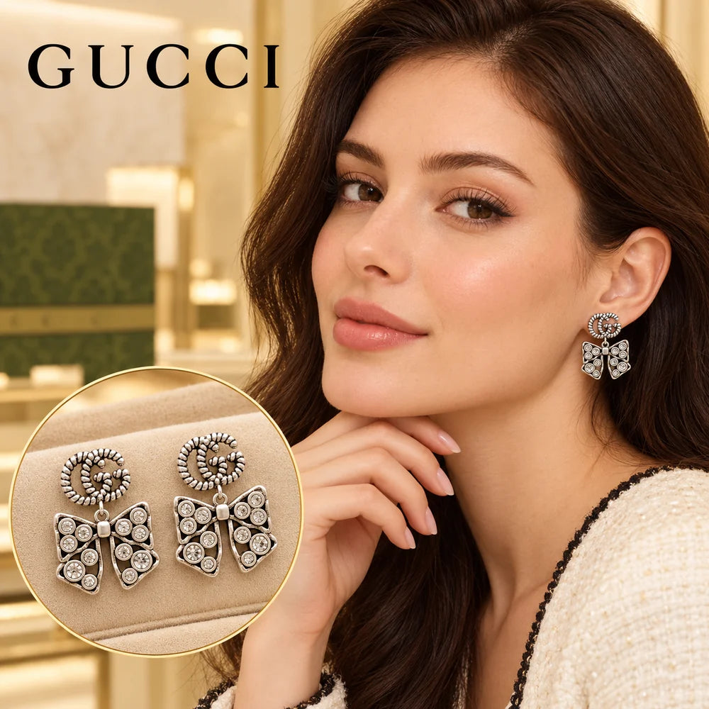 Gucci Double G Butterfly Gold-Tone Silver-Tone Earrings – Style 02 - image 1