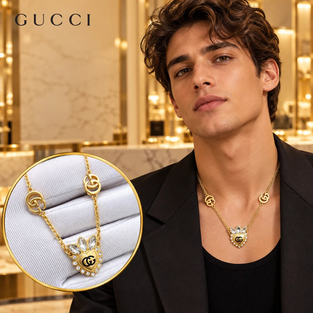 Gucci Double G Heart Crystal Necklace - image 1