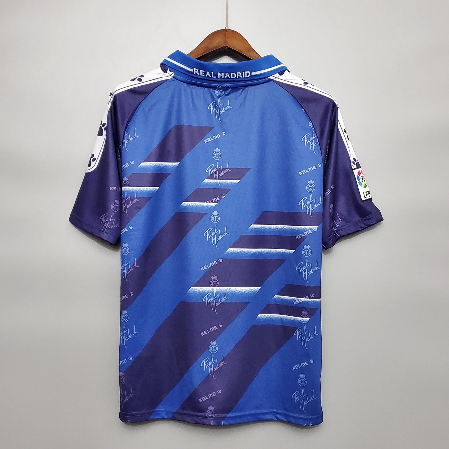Real Madrid 1994-96 Away Retro Jersey – Blue Purple Diagonal Stripe Teka Kelme Fan Version Football Shirt