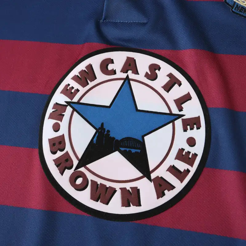 Newcastle United 1995-97 Away Retro Jersey – Blue & Red Stripe Brown Ale Fan Version