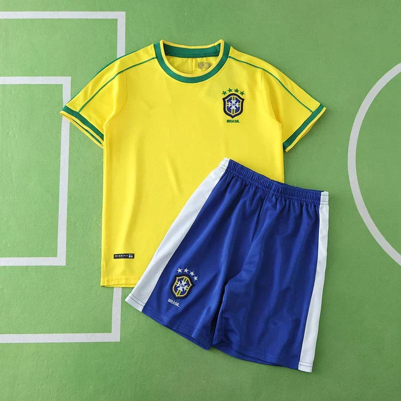 Brazil Home Retro Kids Kit 1998 – Classic Yellow & Green Children's Football Jersey