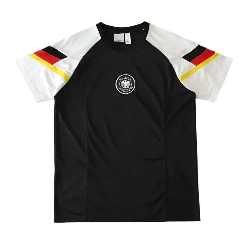 Germany National Team UEFA Training T-Shirt Fan Version 2024/25 – Black & German Flag Sleeve Shirt
