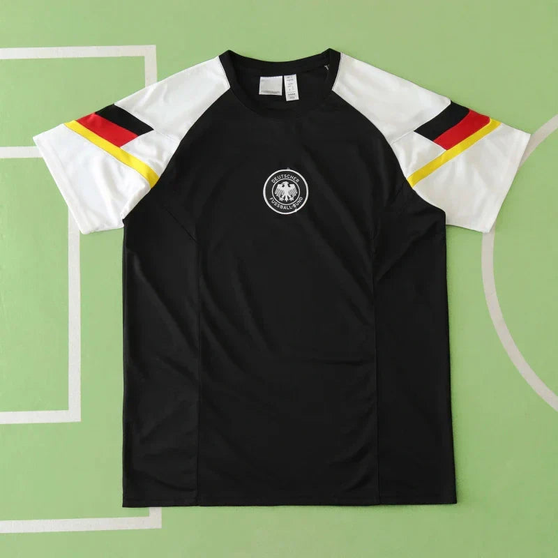 Germany National Team UEFA Training T-Shirt Fan Version 2024/25 – Black & German Flag Sleeve Shirt