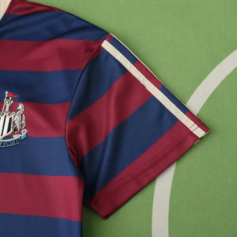 Newcastle United 1995-97 Away Retro Jersey – Blue & Red Stripe Brown Ale Fan Version