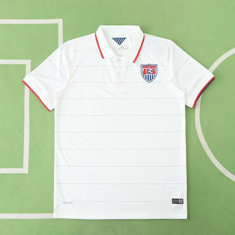 USA National Team Home Retro Fan Version 2014 World Cup – White Polo Collar Tonal Stripe USMNT Jersey