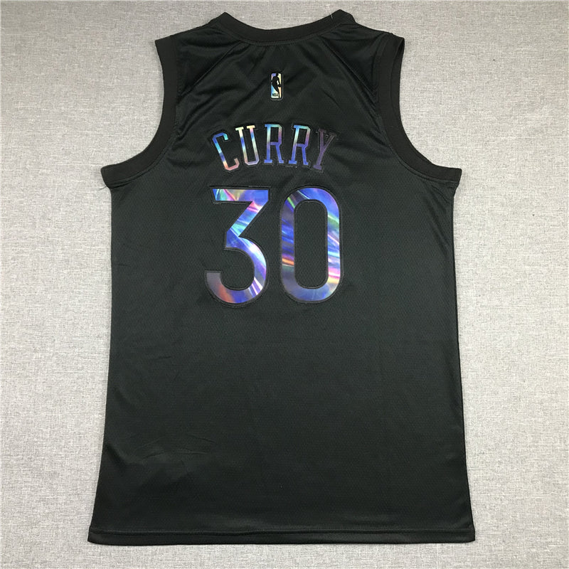 Stephen Curry #30 Golden State Warriors Nike Black Holographic Rainbow Iridescent Bay Bridge Badge Select Series Fast Break Replica Jersey