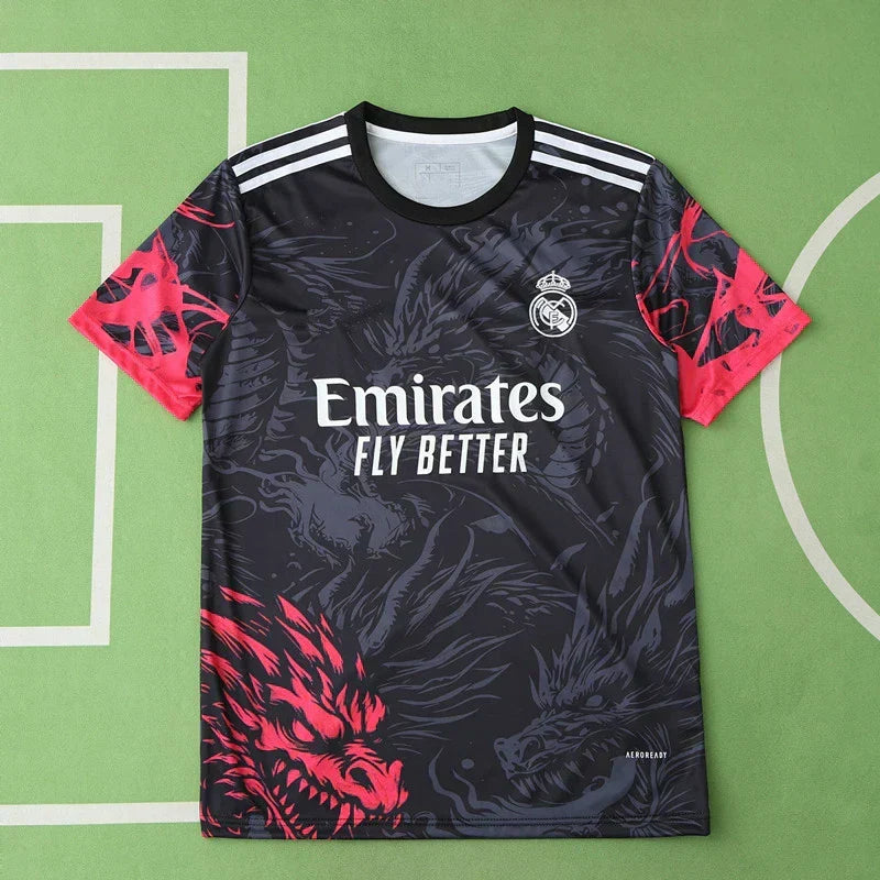 Real Madrid 2024/25 Black Pink Dragon Concept Jersey – Black Rose Adidas Fan Version