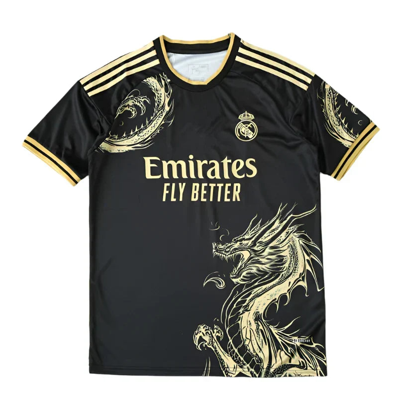 Real Madrid 2024/25 Chinese Dragon Special Edition Jersey – Black Gold Adidas Fan Version