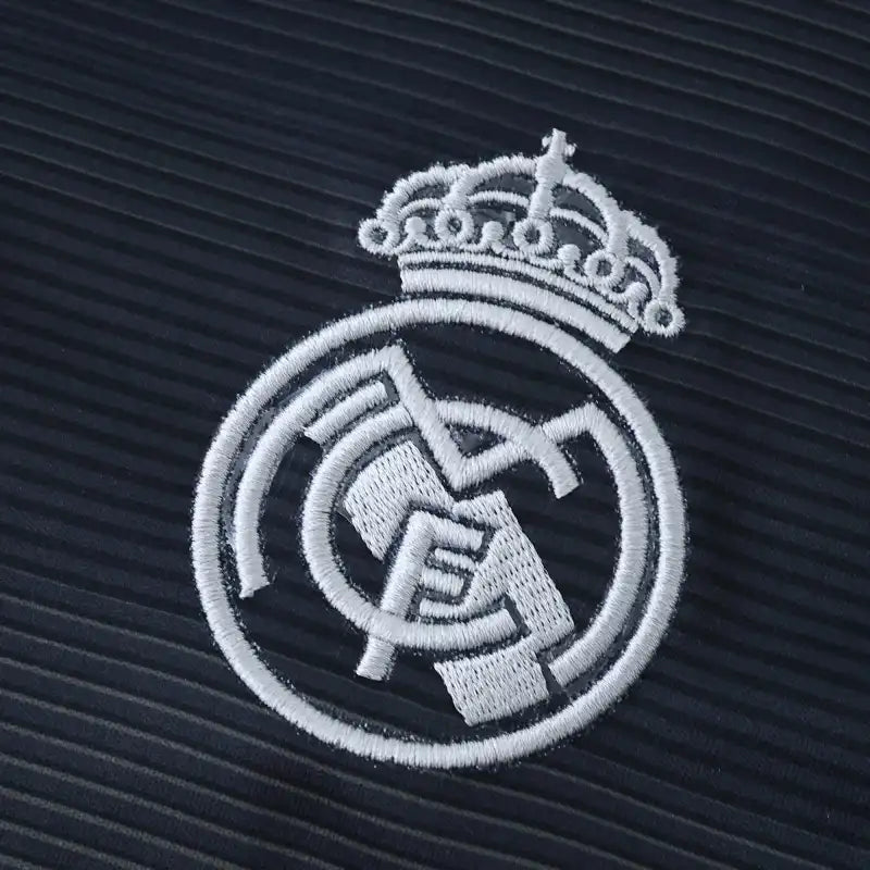 Real Madrid CF Away Fan Version 2025/26 – Dark Navy Adidas Horizontal Texture Jersey with Neon Trim | Emirates La Liga Football Shirt
